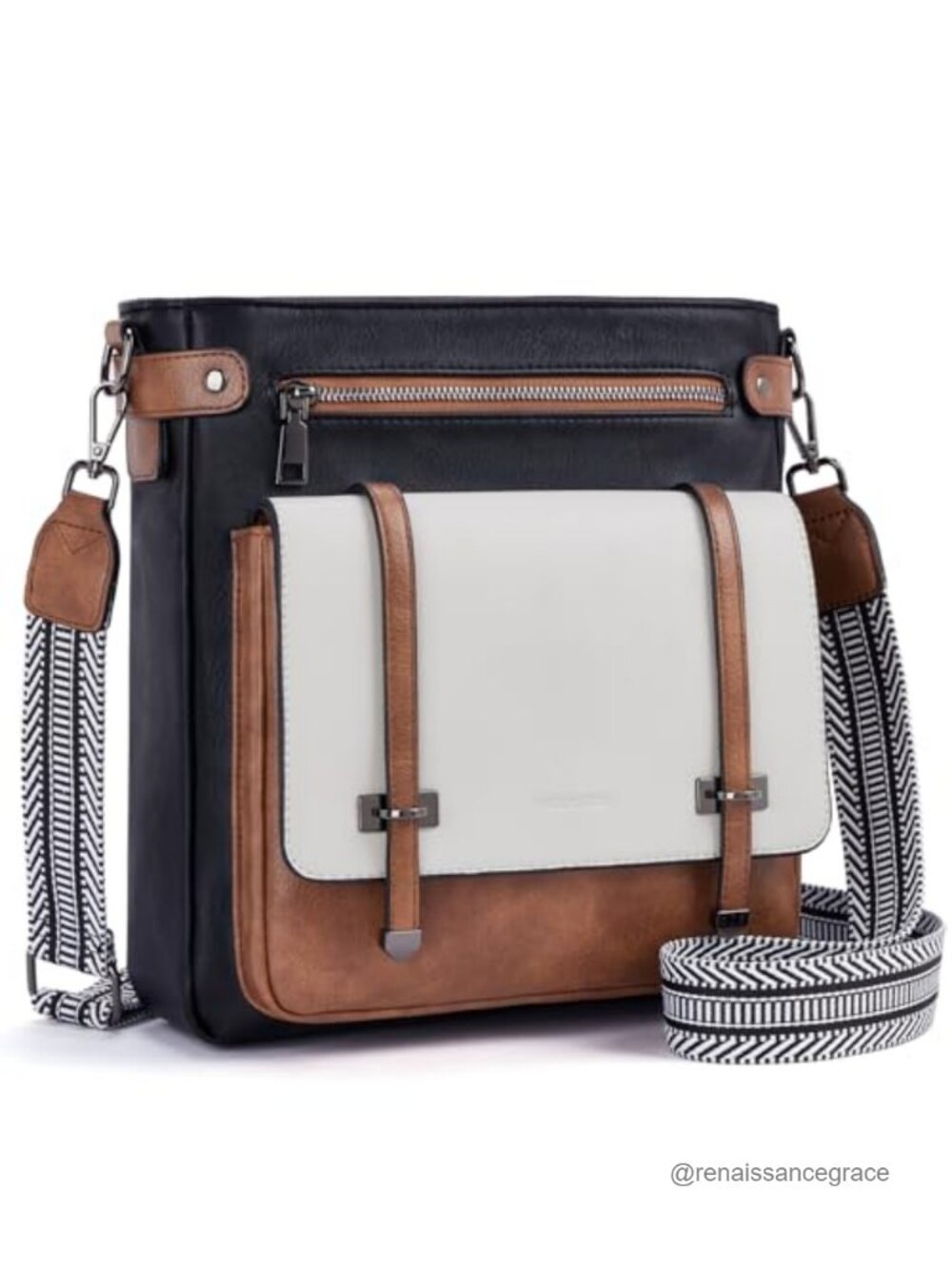 Vegan Leather Multi Pocket Crossbody Purse with Adjustable Strap